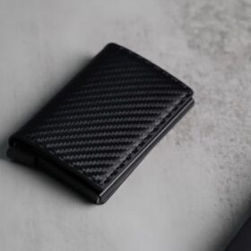 Slim Carbon Fiber Leather Card Holder with Single Slot Wallet