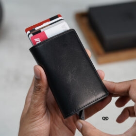 Black Slim Vegan Leather Card Holder with Single Slot Wallet